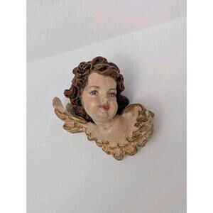 Angel Cherub Head Ornament Wall Hanging Beautiful Pose And Face 5.5" Vintage
